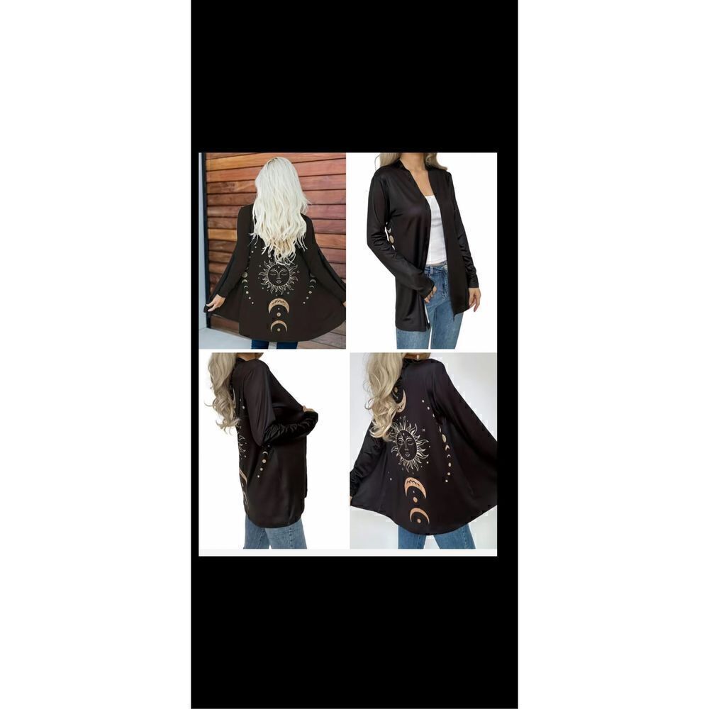 🌚🌛🌞Open front lightweight, casual cardigan, moon, and sun print, several size - Picture 10 of 16